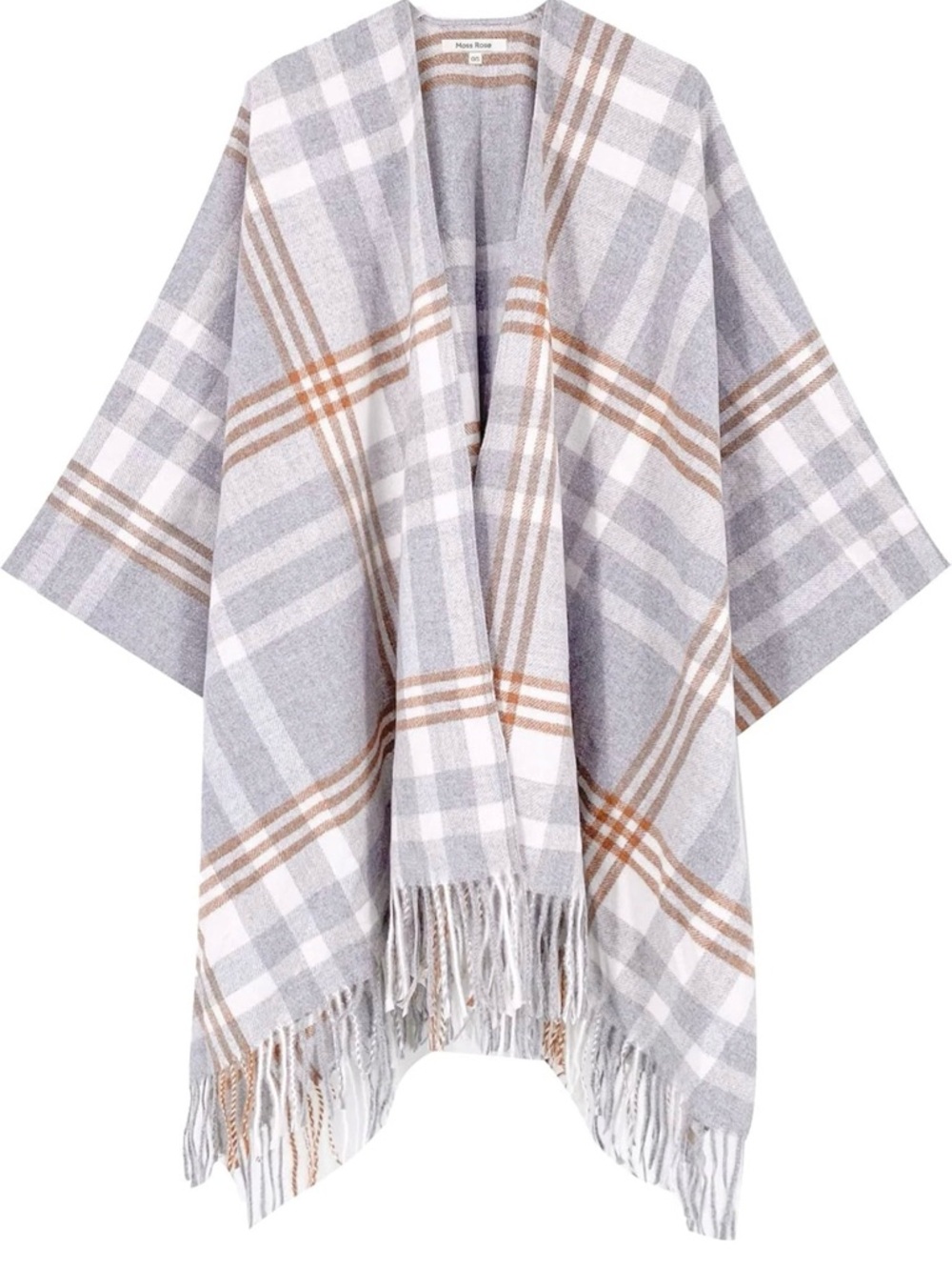 2 for $30 sale: NEW moss rose gray soft plaid fringe hem poncho, cape - OS